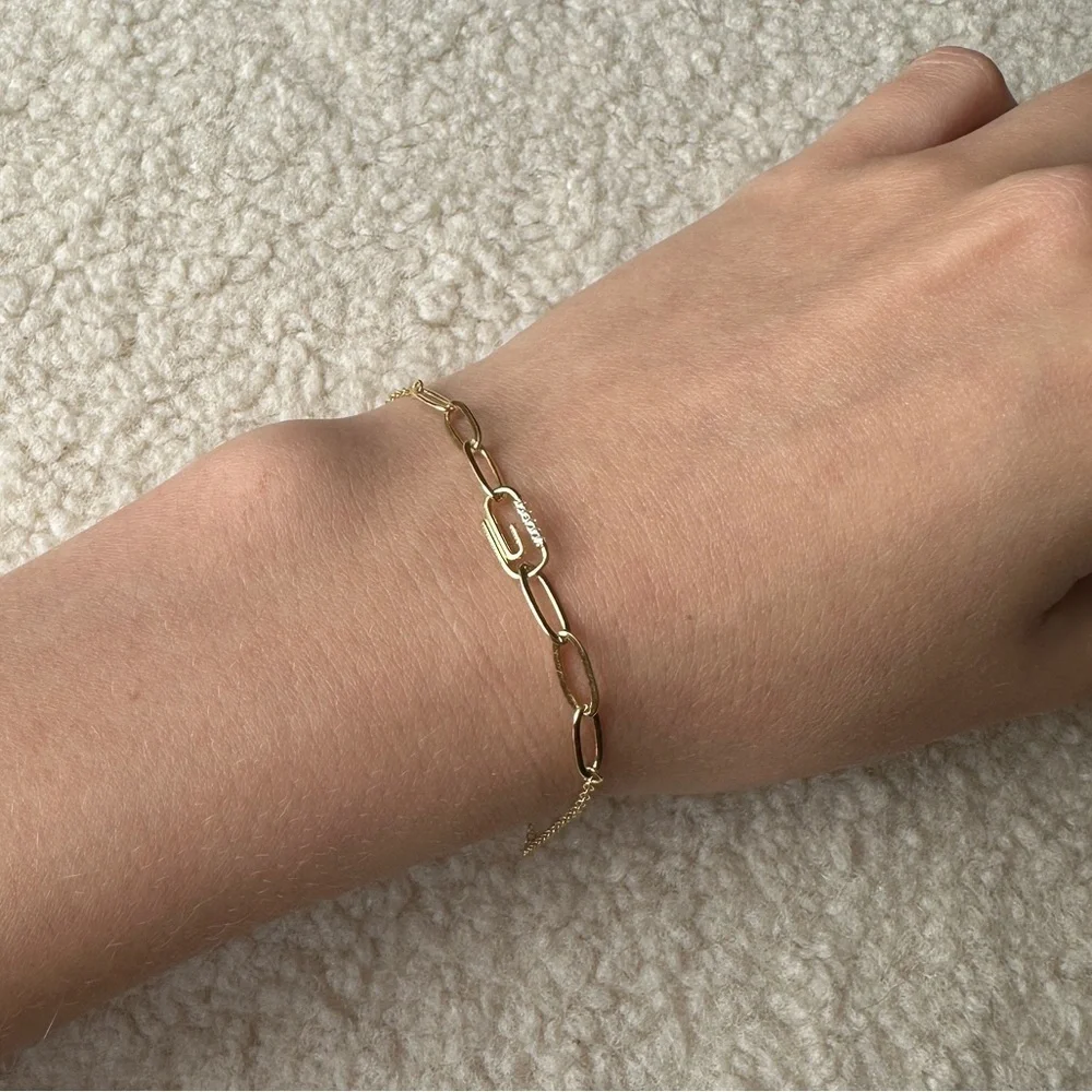 Adina Eden Pave Safety Pin Paperclip Bracelet, Women’s Dainty Charm Jewelry